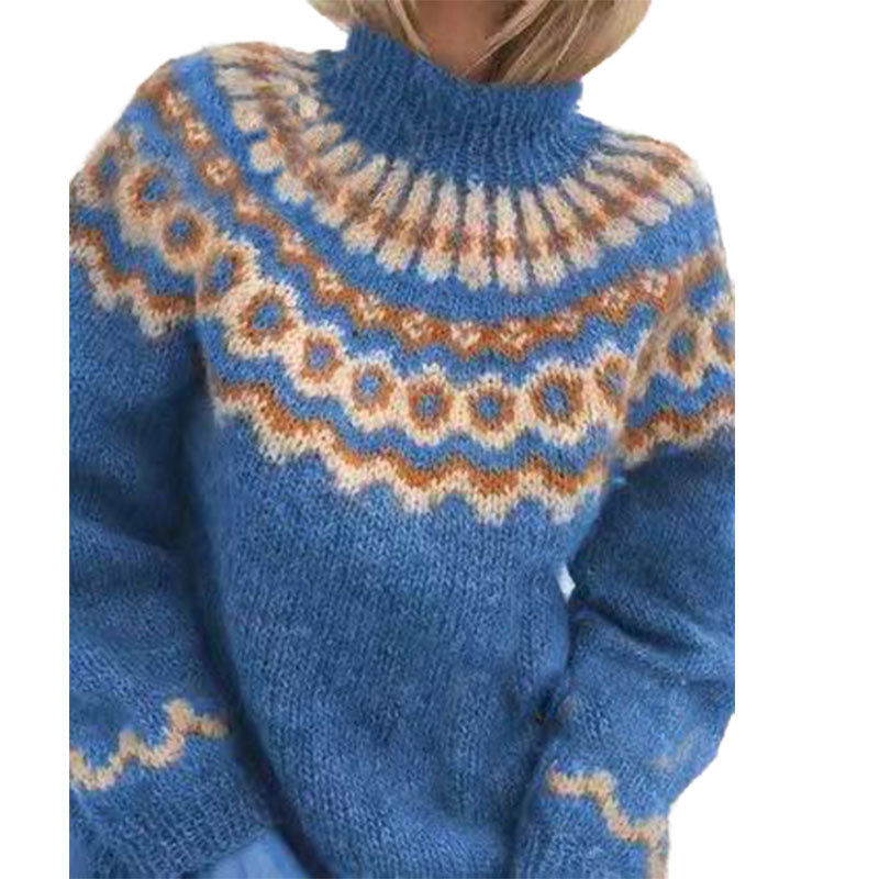 Autumn And Winter Women's Turtleneck Pullover Thick Needle Jacquard Sweater Women's Knitted Top
