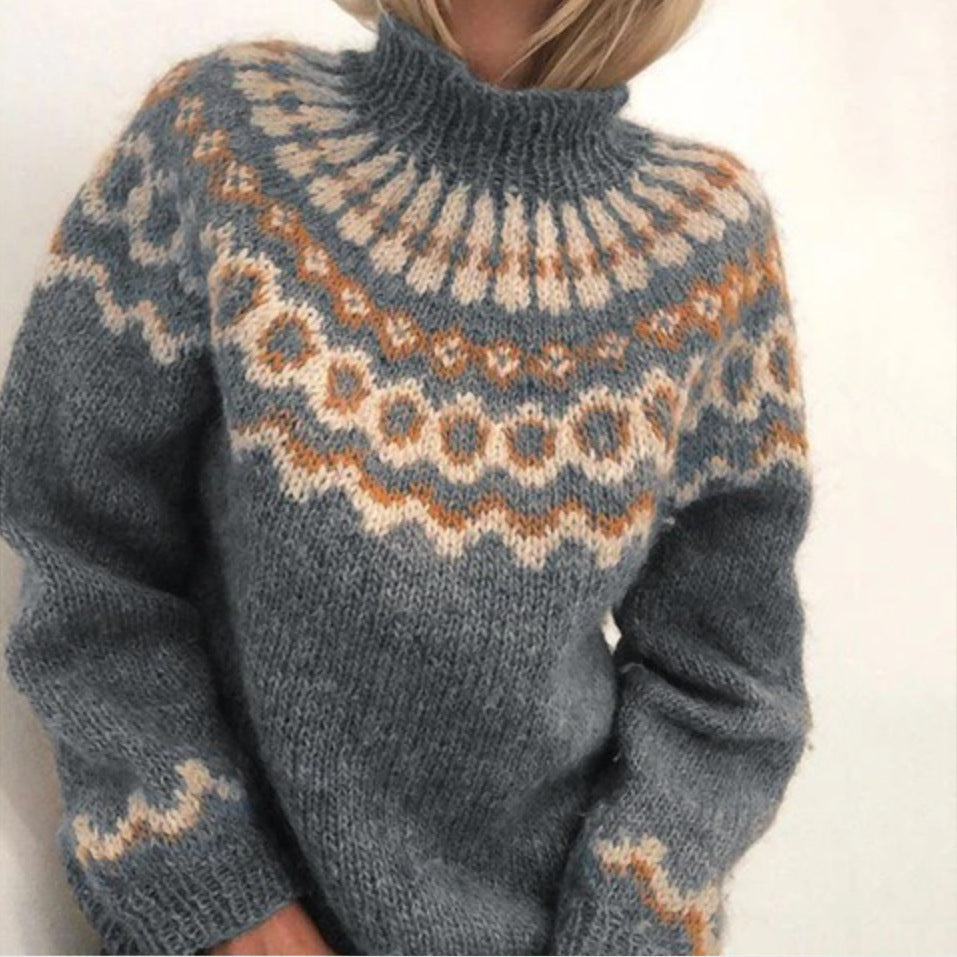 Autumn And Winter Women&#039;s Turtleneck Pullover Thick Needle Jacquard Sweater Women&#039;s Knitted Top