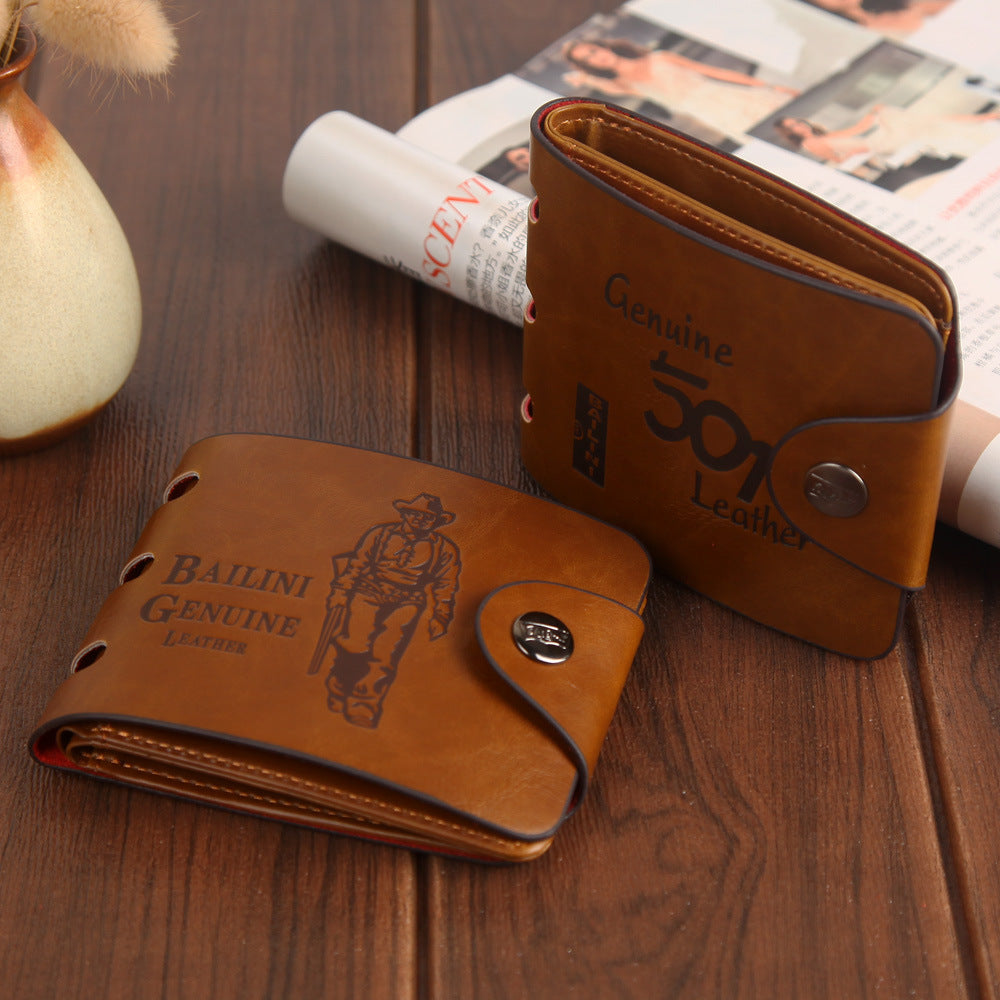 Wallet Large Capacity Men&#039;s Short Wallet Retro Hunter Wallet Large Capacity Buckle Wallet Factory Sales