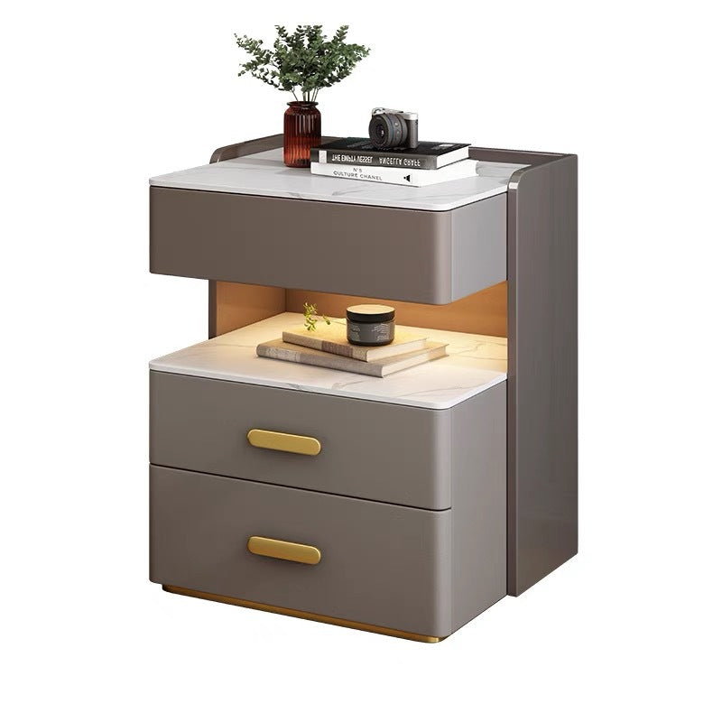Modern Minimalist Multi-functional Smart Bedside Table Light Luxury Three-drawer Cabinet Bedroom Storage Cabinet Household Solid Wood Bedside Cabinet