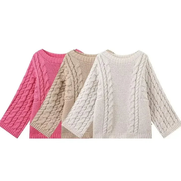 Women&#039;s Loose-Fit Sweater INS Style Round Neck Flare Sleeve Knitwear Cross-Border European And American Fashion Trend