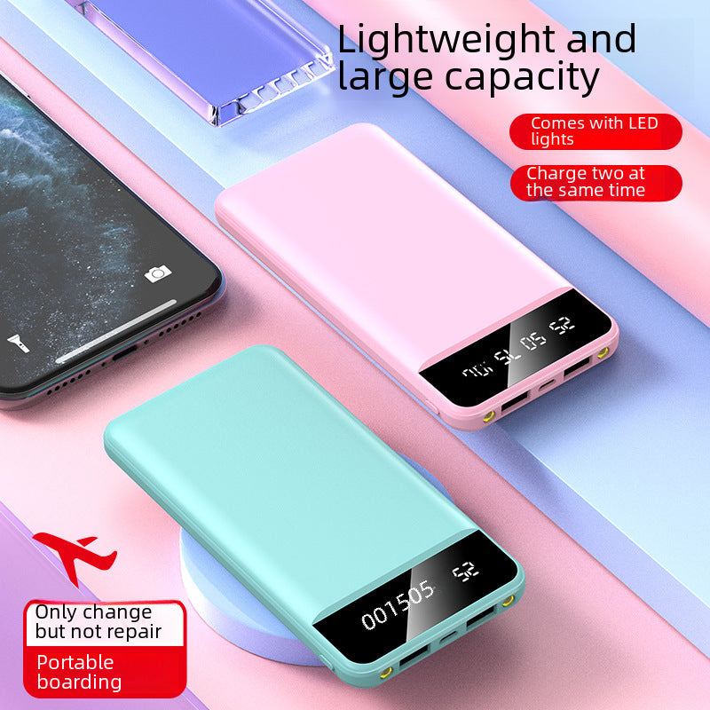 Ultra-thin Charging Treasure Wholesale Logo Portable Super Large Capacity Self-belt Line 20000 MA Mobile Power Supply