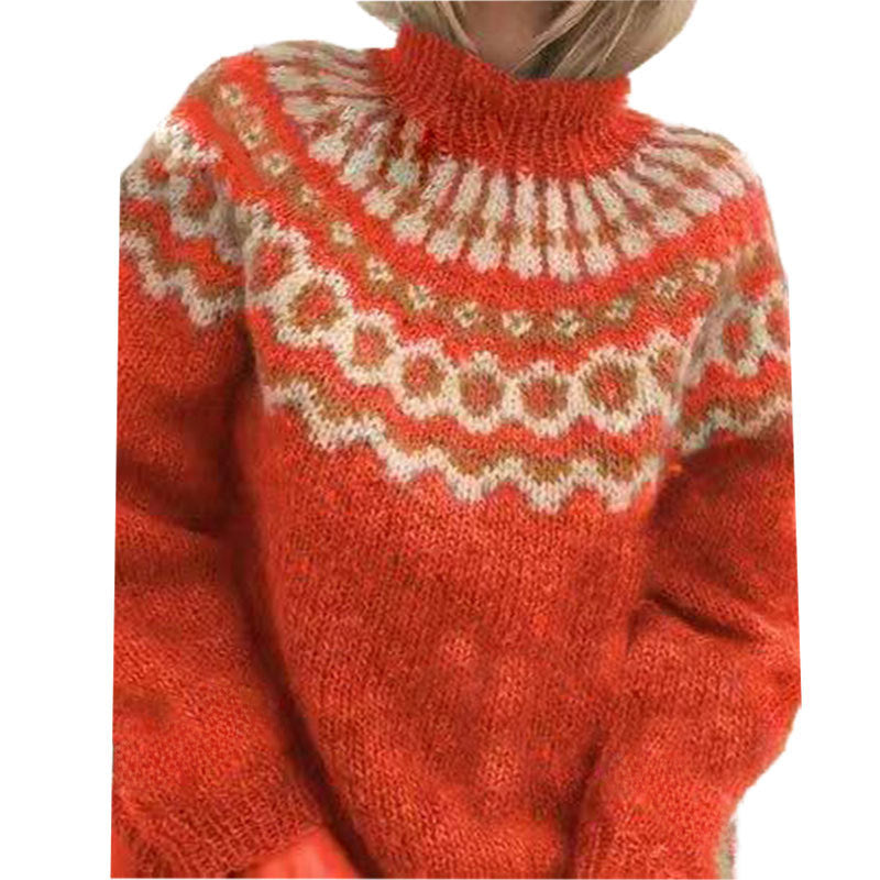 Autumn And Winter Women&#039;s Turtleneck Pullover Thick Needle Jacquard Sweater Women&#039;s Knitted Top