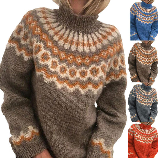 Autumn And Winter Women&#039;s Turtleneck Pullover Thick Needle Jacquard Sweater Women&#039;s Knitted Top